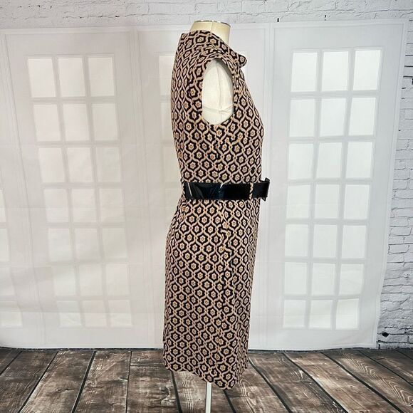 🔥🔥5 for $25🔥🔥 Nine West Allover Print Sleeveless Roll Collar Tan Knit Sheath - Picture 4 of 10